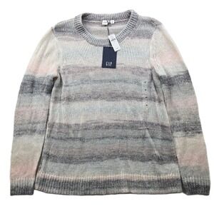 Gap Forever Cozy Tunic Sweater Womens Medium Grey Pink White Ombre Pullover NEW